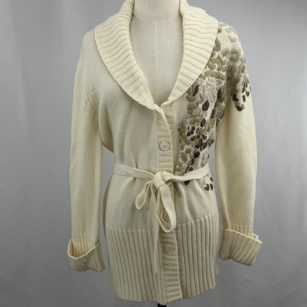 Vintage 90s Together Cardigan Sweater Belted Shawl Collar Textured M